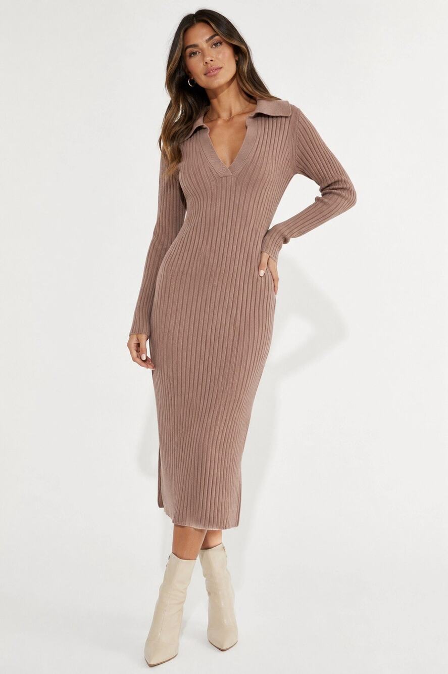 NWT $425 Vince Sweater Dress Vintage Inspired  Mauve Chocolate Women M